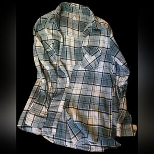 Green and Cream Plaid Button-Up Shirt